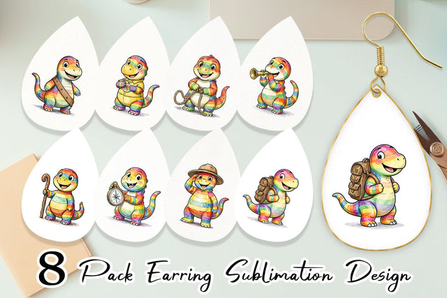 Earring Cheerful Retro Scout Dino Watercolor Sublimation artnoy 