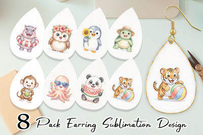 Earring Cheerful Summer Animals Watercolor Sublimation artnoy 