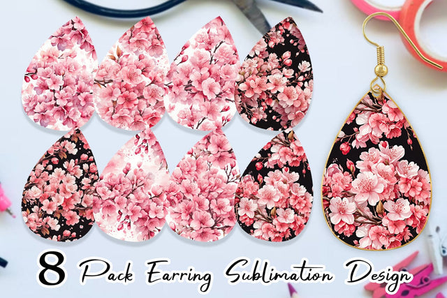 Earring Cherry Blossom Pattern Sublimation artnoy 
