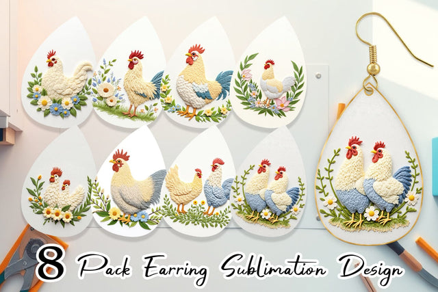 Earring Chicken Embroidery Sublimation artnoy 