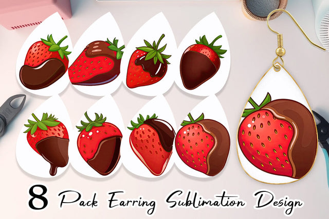 Earring Chocolate Dipped Strawberry Sublimation artnoy 
