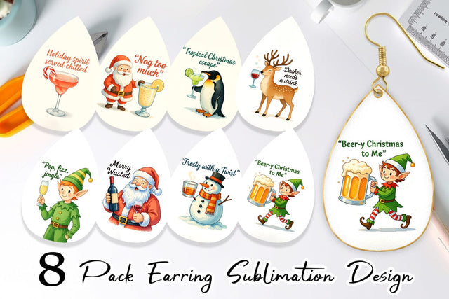 Earring Christmas Alcohol Humor Sublimation artnoy 