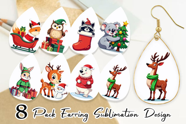 Earring Christmas Animals Sublimation artnoy 