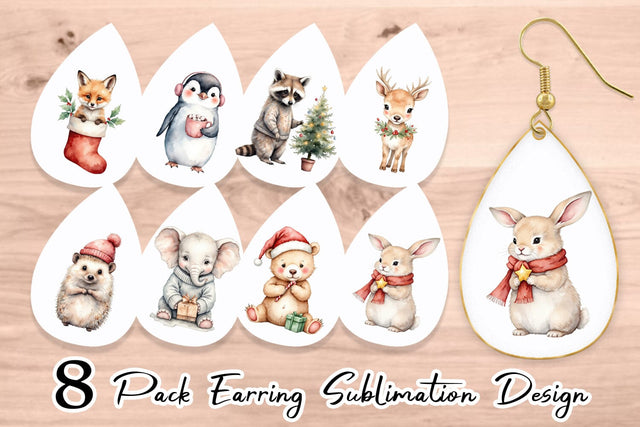 Earring Christmas Baby Animals Sublimation artnoy 