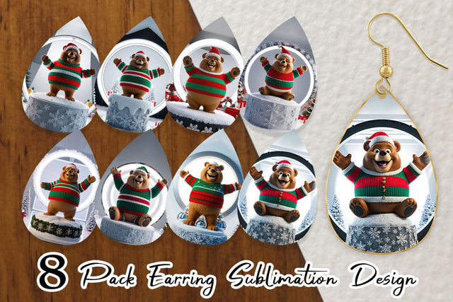 Earring Christmas Bear Sublimation artnoy 