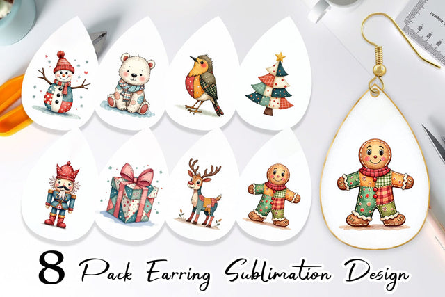 Earring Christmas Cartoon Patchwork Sublimation artnoy 