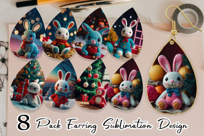Earring Christmas Crochet Bunny Sublimation artnoy 