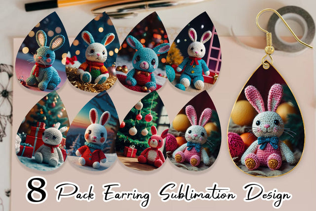 Earring Christmas Crochet Bunny Sublimation artnoy 