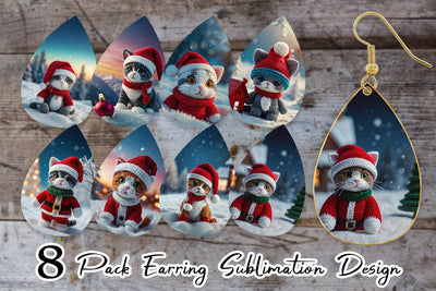 Earring Christmas Crochet Cat Sublimation artnoy 
