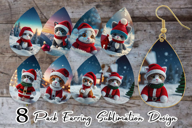Earring Christmas Crochet Cat Sublimation artnoy 