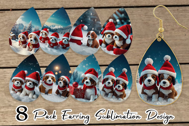 Earring Christmas Crochet Dog Sublimation artnoy 