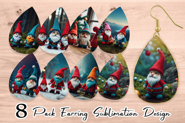 Earring Christmas Crochet Gnomes Sublimation artnoy 