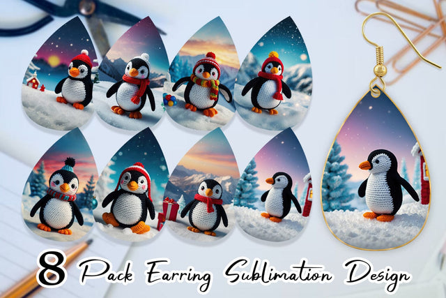 Earring Christmas Crochet Penguin Sublimation artnoy 