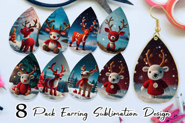 Earring Christmas Crochet Rudolph Sublimation artnoy 