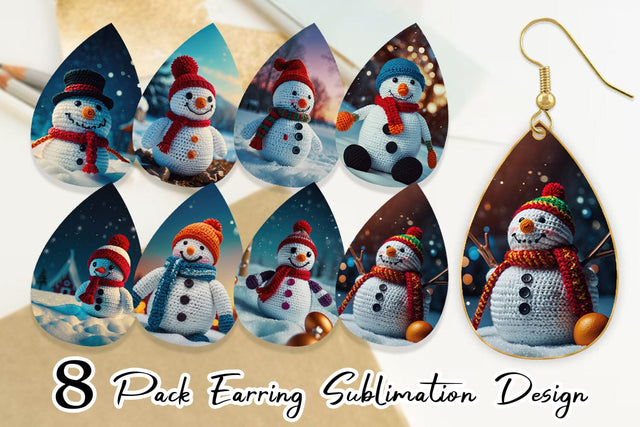 Earring Christmas Crochet Snowman Sublimation artnoy 