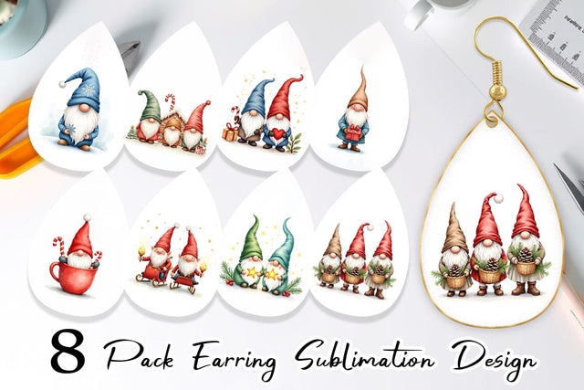 Earring Christmas Gnome Sublimation artnoy 
