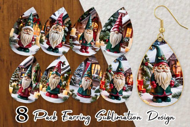Earring Christmas Gnome Sublimation artnoy 