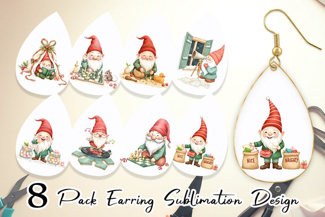 Earring Christmas Gnome Sublimation artnoy 