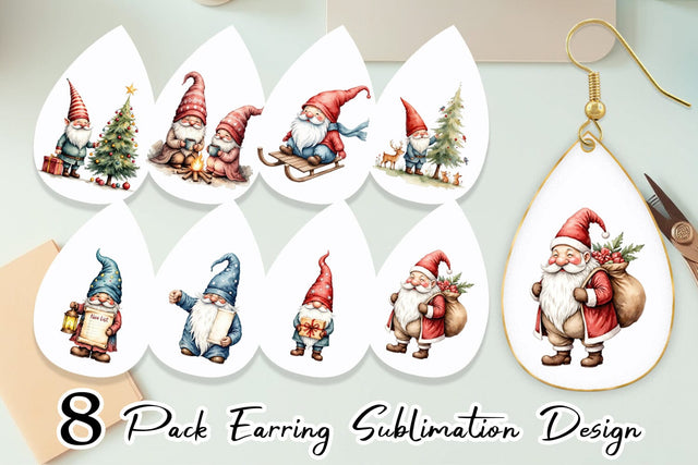 Earring Christmas Gnomes Sublimation artnoy 