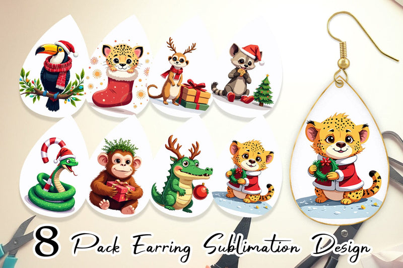 Earring Christmas Jungle Animals Sublimation artnoy 