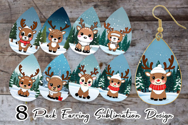 Earring Christmas Kawaii Reindeer Sublimation artnoy 