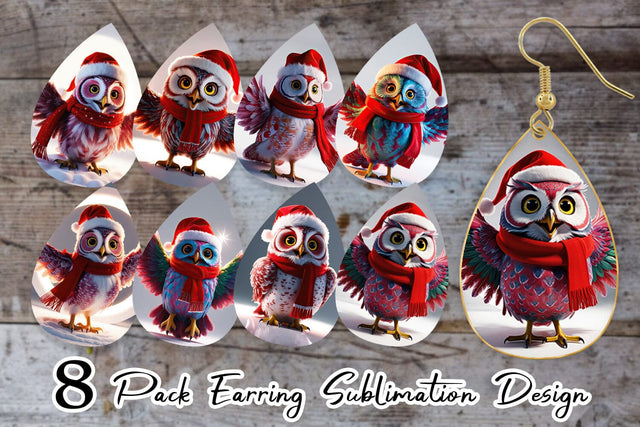 Earring Christmas Owl Sublimation artnoy 
