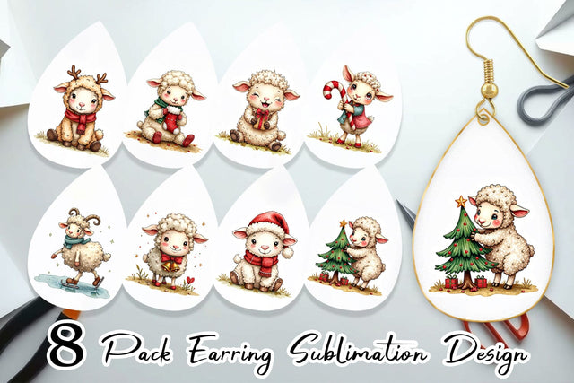Earring Christmas Patchwork Sheep Sublimation artnoy 