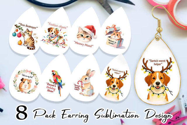 Earring Christmas Pet Sarcasm Sublimation artnoy 