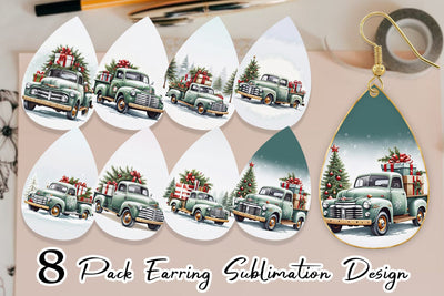Earring Christmas Pickup Truck Sublimation artnoy 