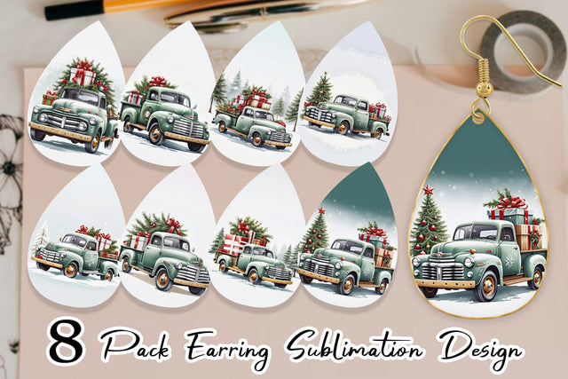 Earring Christmas Pickup Truck Sublimation artnoy 