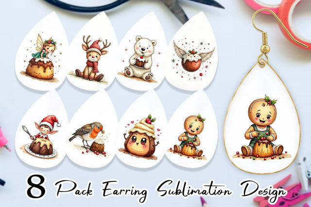 Earring Christmas Pudding Delights Sublimation artnoy 