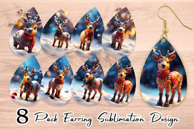 Earring Christmas Reindeer Sublimation artnoy 