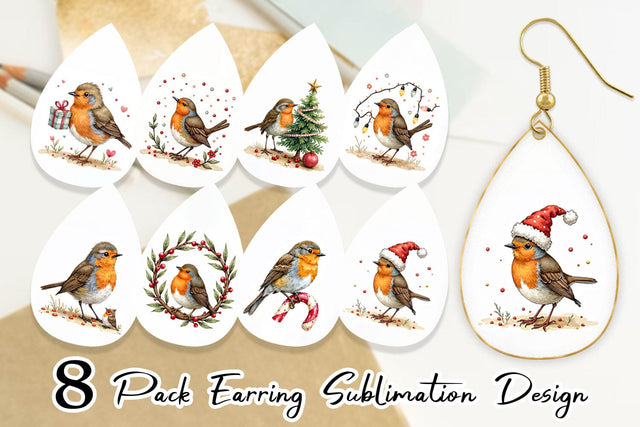 Earring Christmas Robin Wonders Sublimation artnoy 