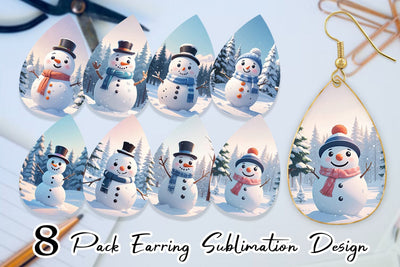 Earring Christmas Snowman Sublimation artnoy 