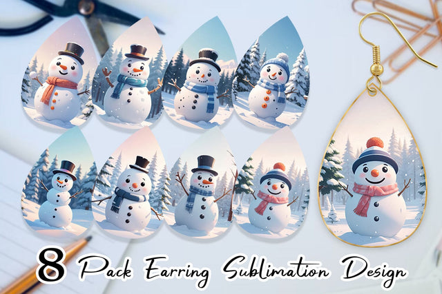 Earring Christmas Snowman Sublimation artnoy 