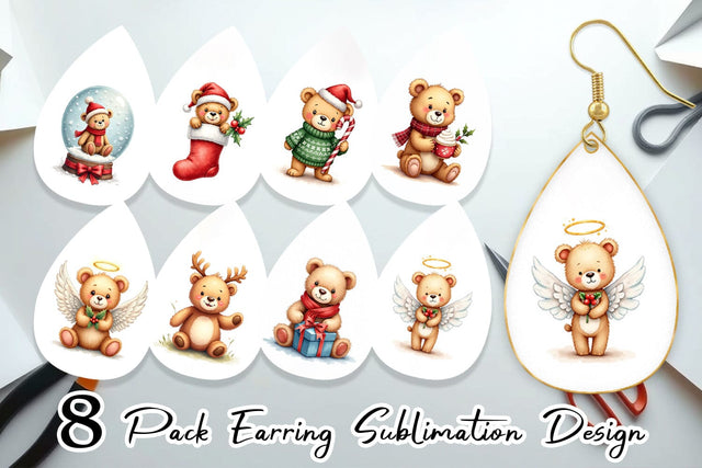 Earring Christmas Teddy Bear Sublimation artnoy 