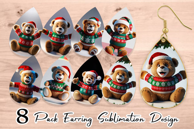 Earring Christmas Teddy Bear Sublimation artnoy 