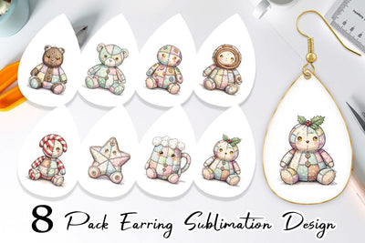 Earring Christmas Treat Patchwork Watercolor Sublimation artnoy 