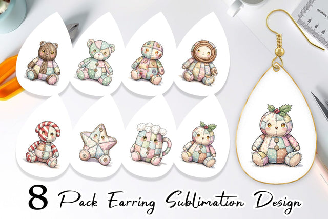 Earring Christmas Treat Patchwork Watercolor Sublimation artnoy 