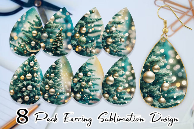Earring Christmas Tree Bokeh Sublimation artnoy 