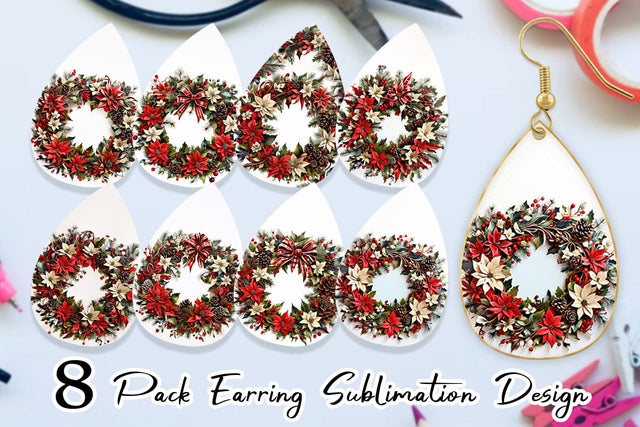 Earring Christmas Wreath Sublimation artnoy 