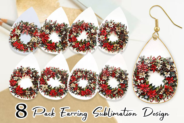 Earring Christmas Wreath Sublimation artnoy 