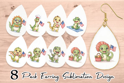 Earring Chubby BBQ Dino Patriotic Watercolor Sublimation artnoy 