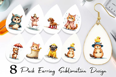 Earring Chubby Raincoat Critters Watercolor Sublimation artnoy 