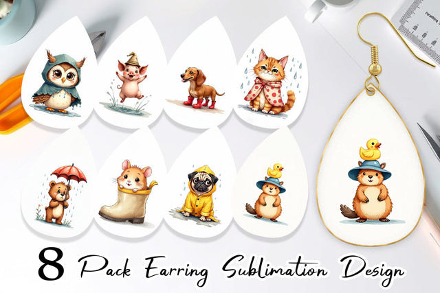 Earring Chubby Raincoat Critters Watercolor Sublimation artnoy 