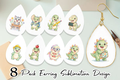 Earring Chubby School Dino Watercolor Sublimation artnoy 