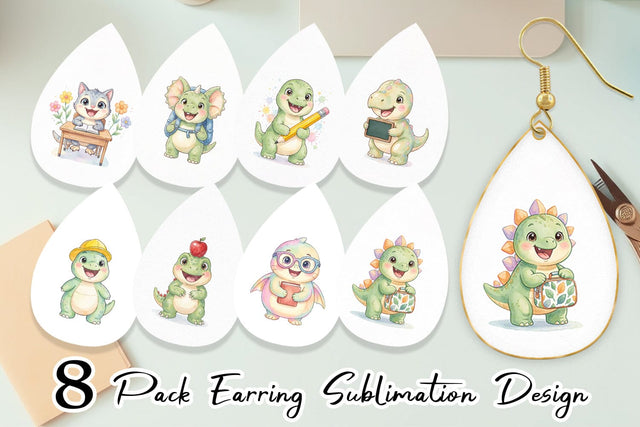 Earring Chubby School Dino Watercolor Sublimation artnoy 