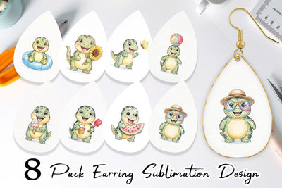 Earring Chubby Summer Dinosaur Watercolor Sublimation artnoy 