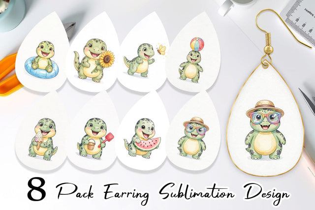 Earring Chubby Summer Dinosaur Watercolor Sublimation artnoy 