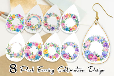 Earring Circular Floral Wreath Sublimation artnoy 